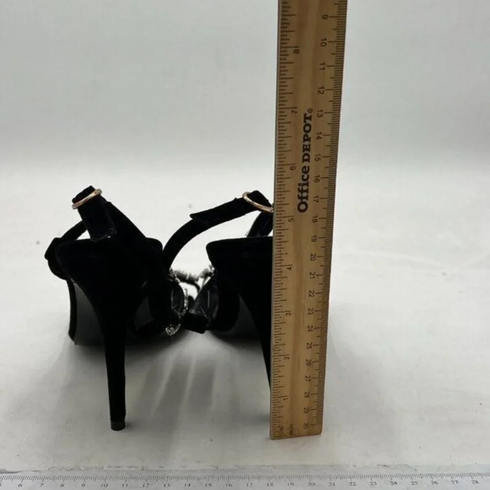 FSJ Rhinestone Mid heel Crystals Heeled Open Prom Satin Sandals